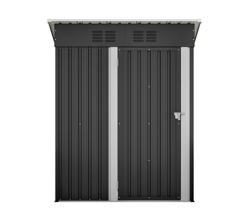 Abri De Jardin Métal Noir, Porte Verrouillable, Toit Plat, 152.2x83.6x182 Cm,noir