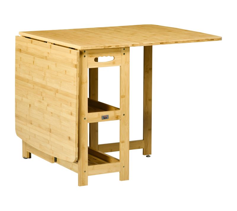 Table à Manger Pliante De Cuisine Avec Compartiments De Rangement 149,5x80x73,5cm, Bois De Bambou