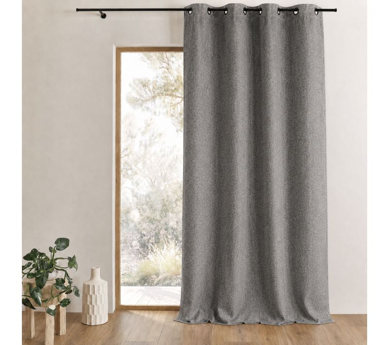 Rideau Uni Jacqaurd À Oeillets - 145x240 Cm - Gris Foncé