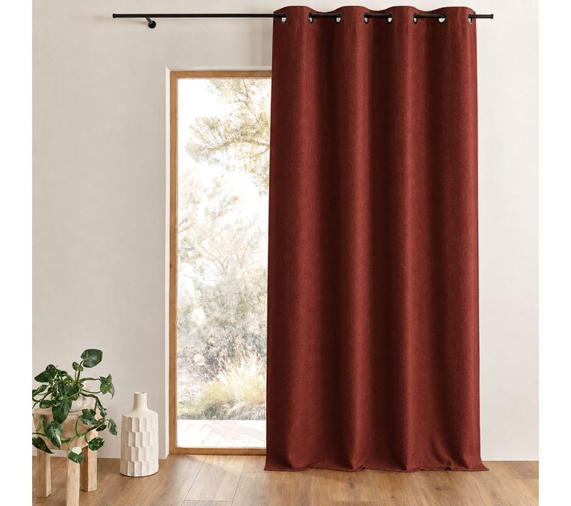 Rideau Uni Jacqaurd À Oeillets - 145x240 Cm - Rouge