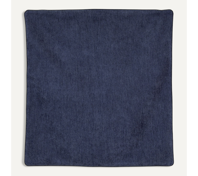 Housse De Coussin Passepoilée - Effet Velours - 60x60 Cm - Bleu Foncé