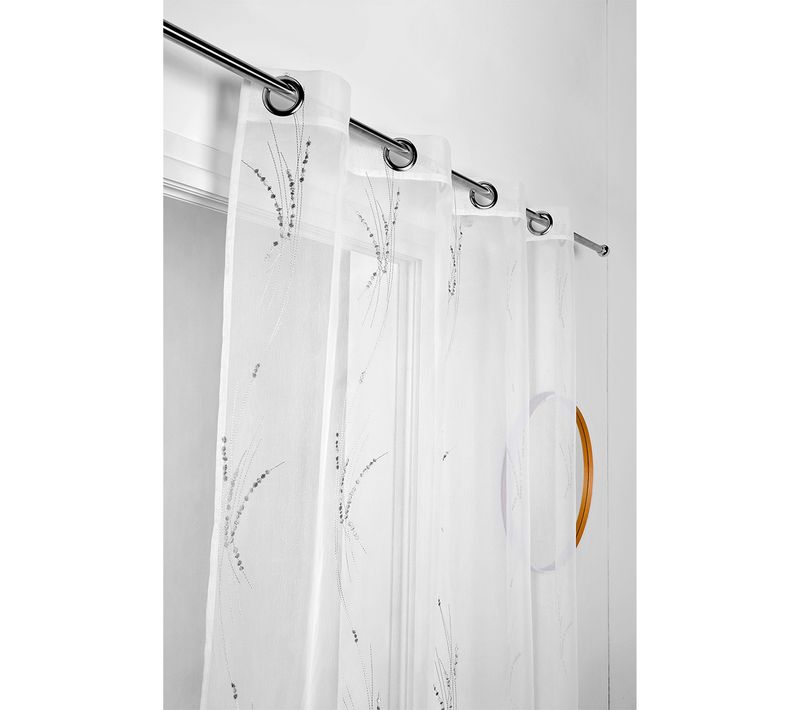 Voilage Tamisant Et Brodé "brins D'herbe" - 140x260 Cm - Gris Clair