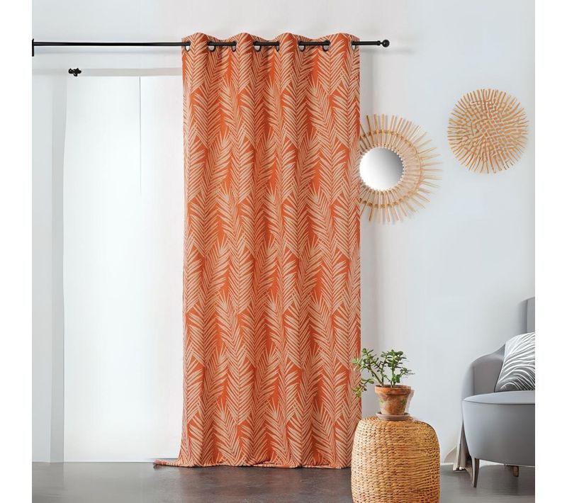 Rideau Imprimé Feuille De Palmier - 140x240 Cm - Orange