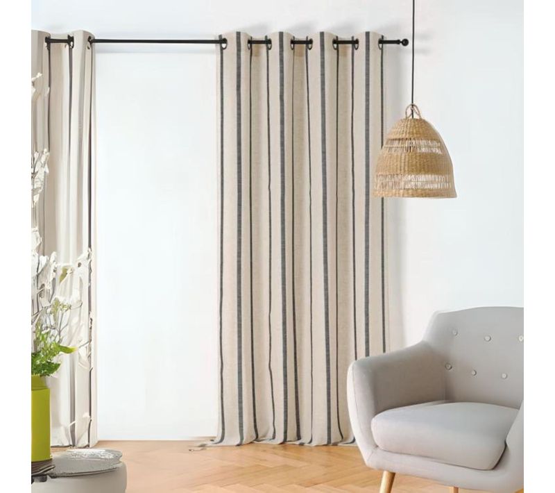 Rideau Voilage Rayé Poly-lin - 145x275 Cm - Ecru