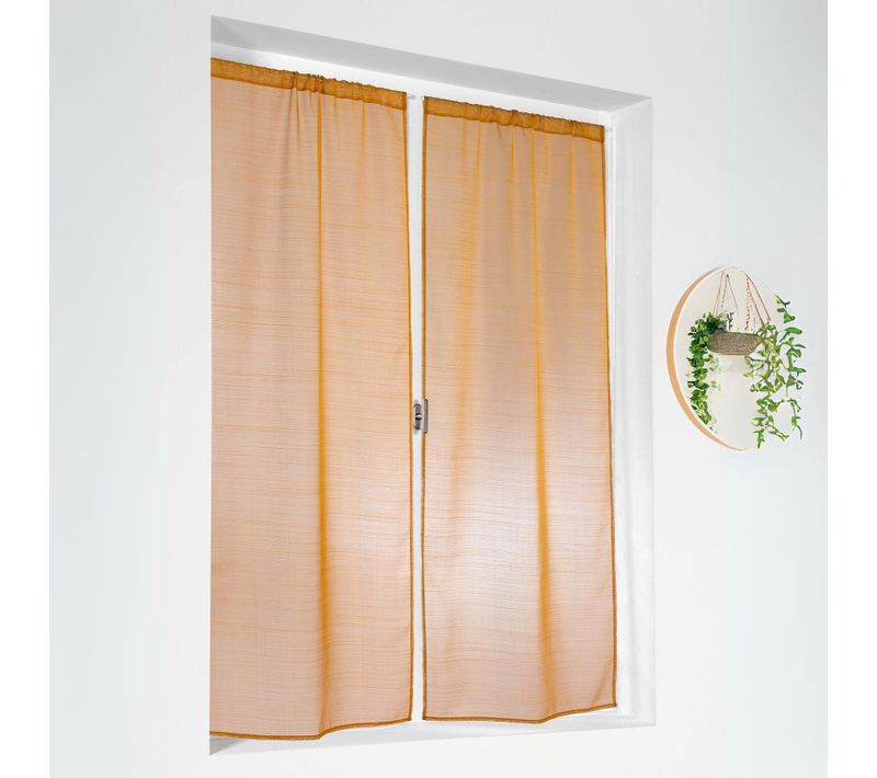 Paire De Petits Voilages Droits En étamine Givrée - 60x140 Cm - Jaune Soleil