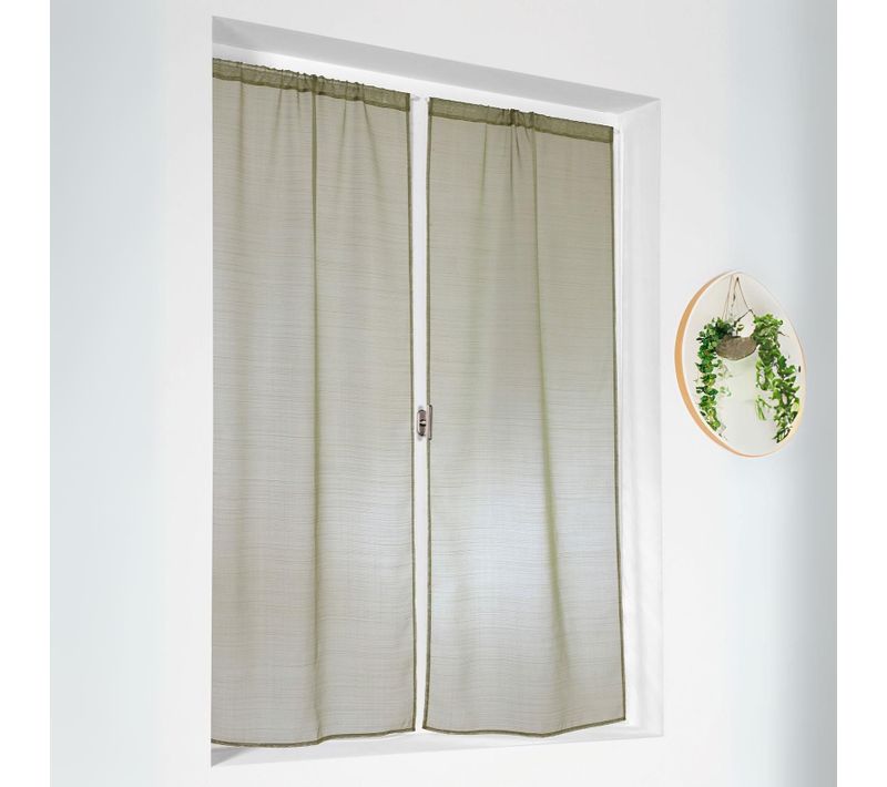 Paire De Petits Voilages Droits En étamine Givrée - 60x140 Cm - Vert Foncé