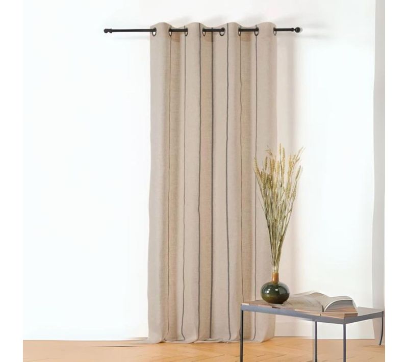 Voilage Aux Fines Rayures Noires - 145x260 Cm - Beige