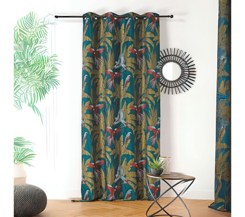Rideau Tamisant Imprimé Perroquet - 140x250 Cm - Vert