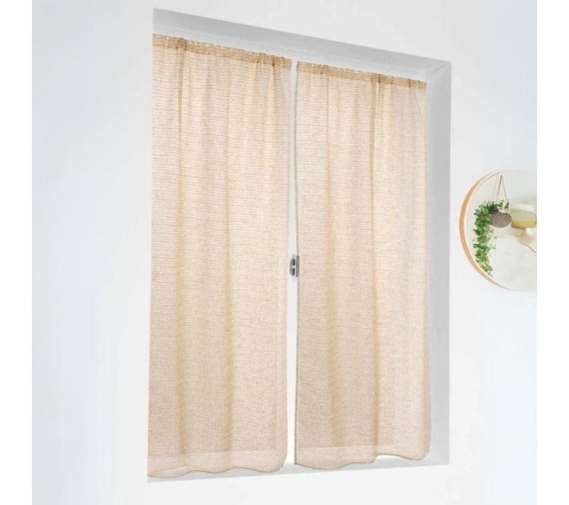 Paire De Petits Voilages Poly-lin-coton À Fines Rayures - 70x160 Cm - Jaune