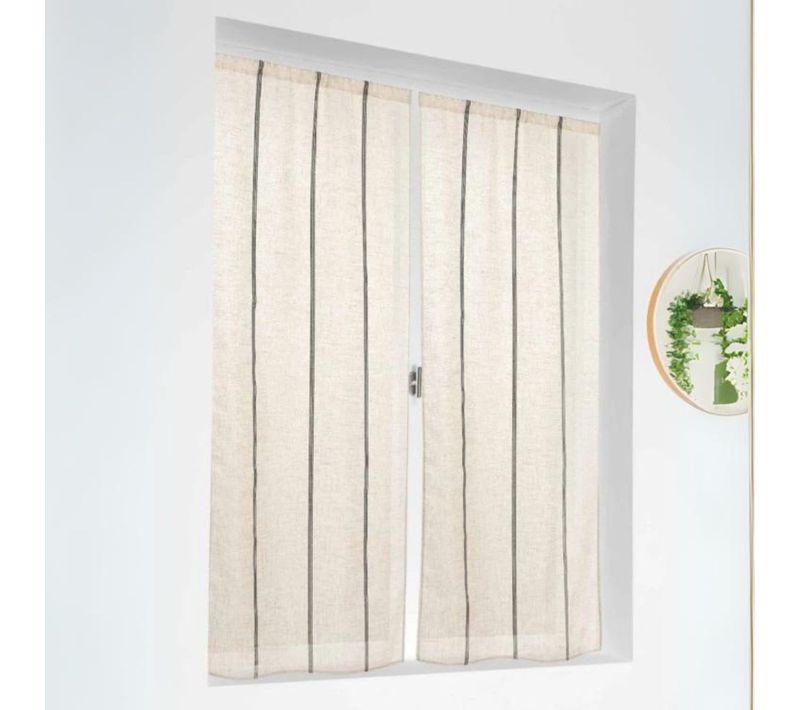 Paire De Voilages Droits À Rayures - 60x160 Cm - Beige
