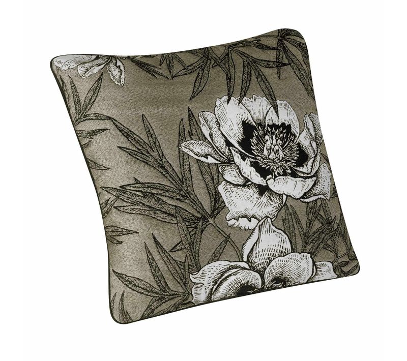Coussin Passepoilé Aux Impressions Florales - 45x45 Cm - Vert Olive