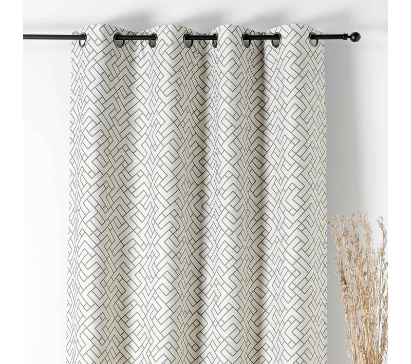 Rideau Thermique Imprimé Graphique - 140x240 Cm - Vert Olive