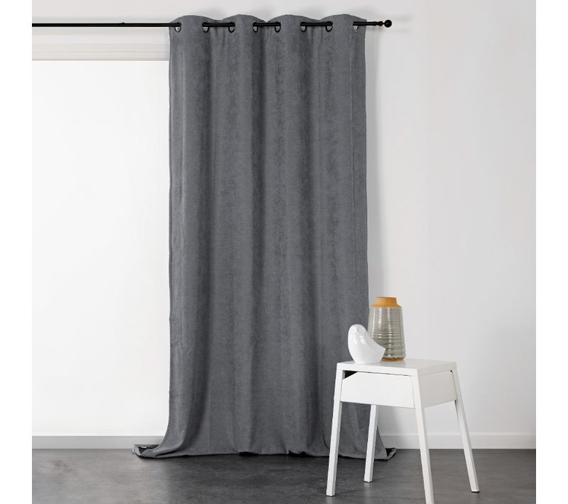 Rideau À Oeillets Isolant Et Déperlant - Effet Velours - 140x180 Cm - Gris Anthracite