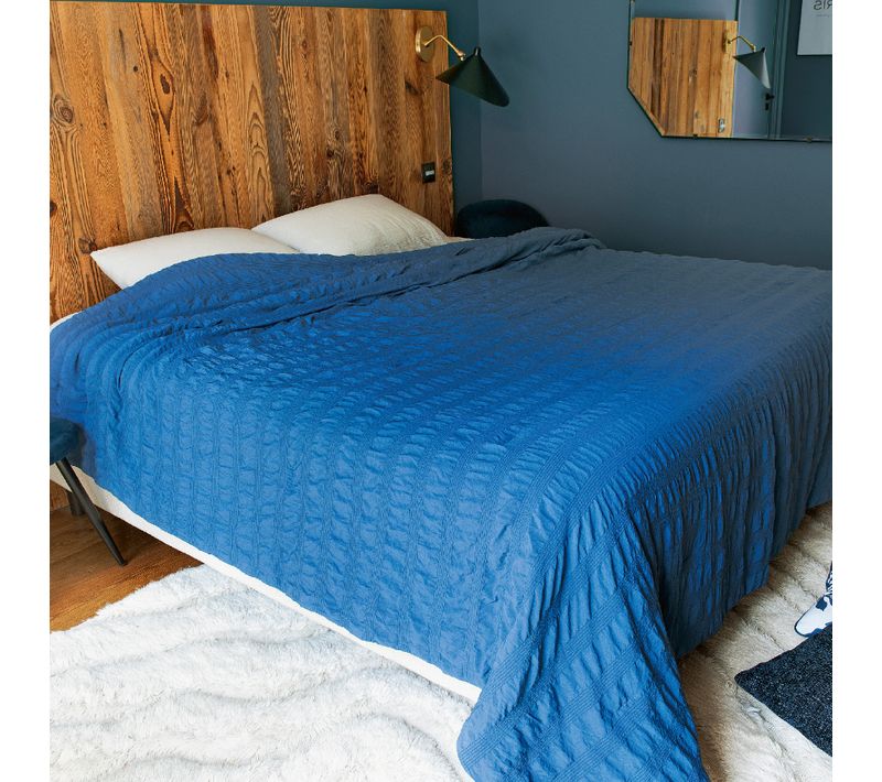 Jeté De Lit - Effet Seersucker - 240x250 Cm - Bleu