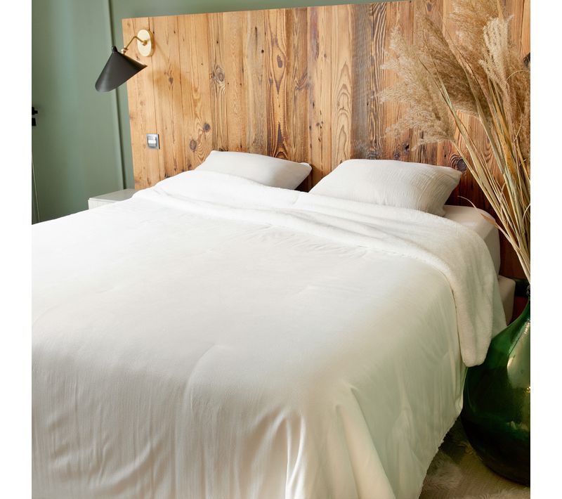 Jeté De Lit Réversible Polaire/motif Jacquard - 240x250 Cm - Blanc
