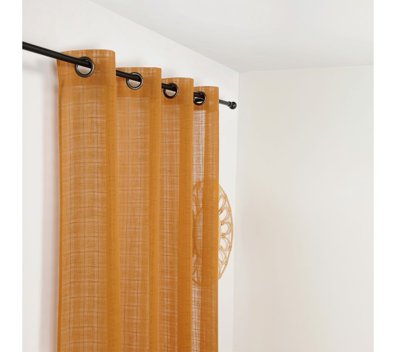 Voilage à Oeillets Motifs Carreaux Alsaciens - 145x260 Cm - Orange Foncé