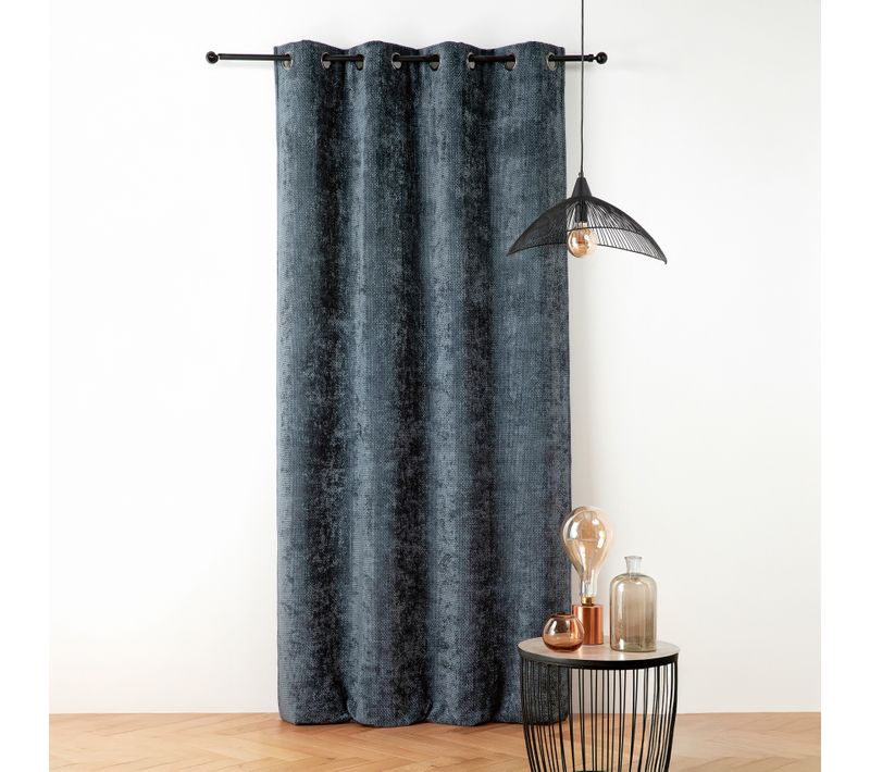 Rideau Thermique Et Phonique Velours Chenille - 135x260 Cm - Bleu