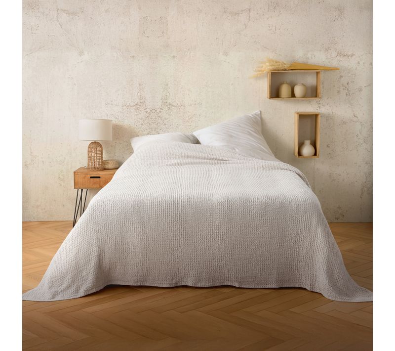 Plaid Ou Couvre Lit 100% Coton Nid D’abeille - 125x150 Cm - Blanc
