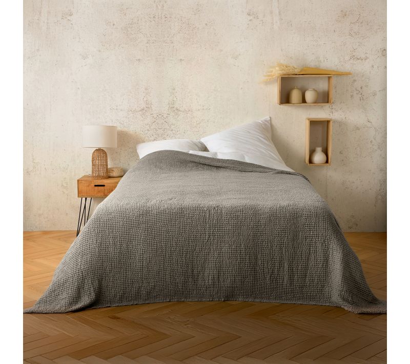 Plaid Ou Couvre Lit 100% Coton Nid D’abeille - 125x150 Cm - Marron Glacé