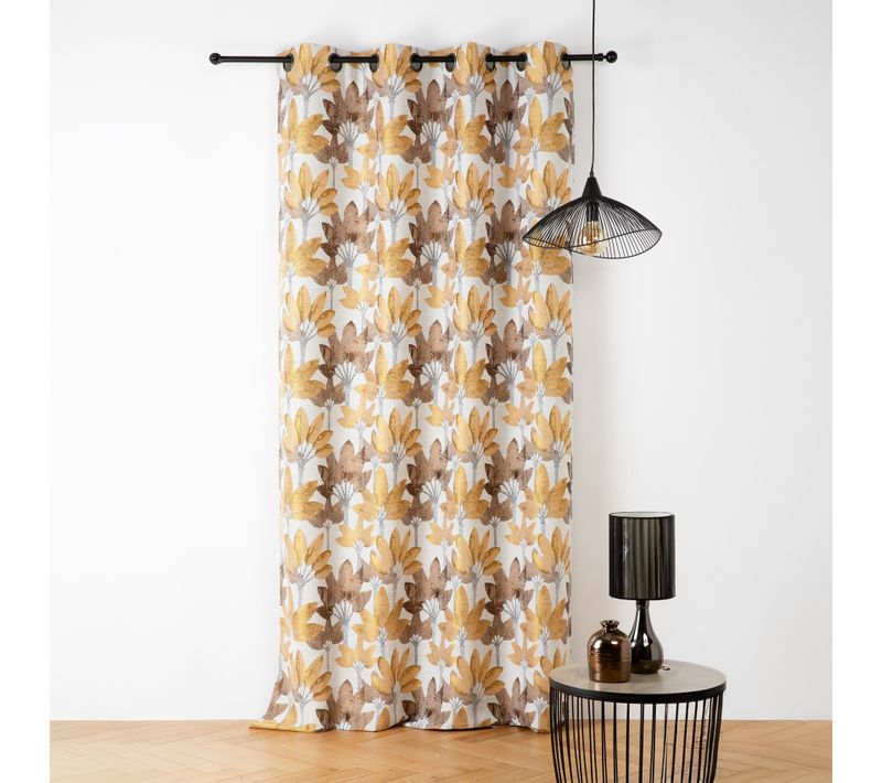 Rideau À Oeillets Jacquard Motif Végétal - 145x240 Cm - Jaune