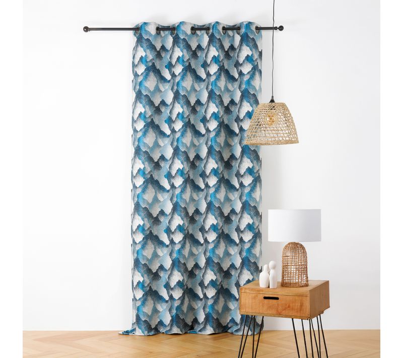Rideau Jacquard À Oeillets Motif Minéral - 145x240 Cm - Bleu