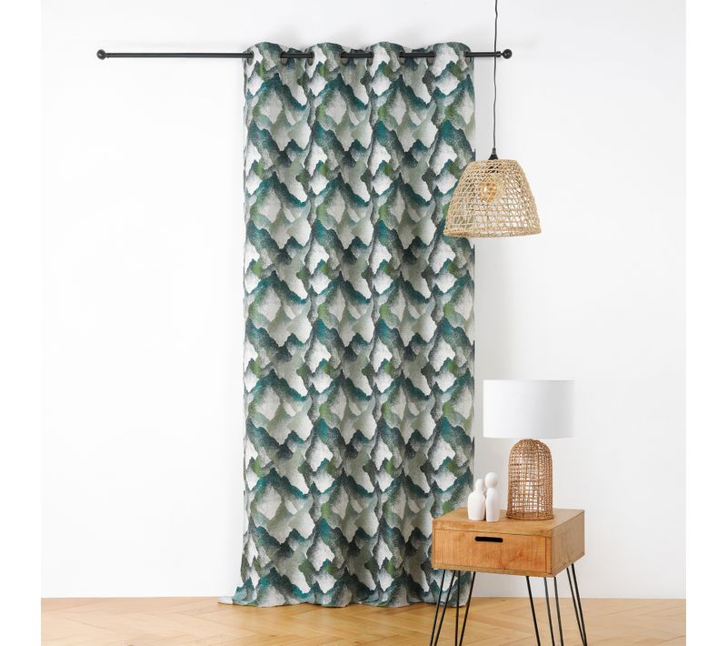 Rideau Jacquard À Oeillets Motif Minéral - 145x240 Cm - Vert Emeraude