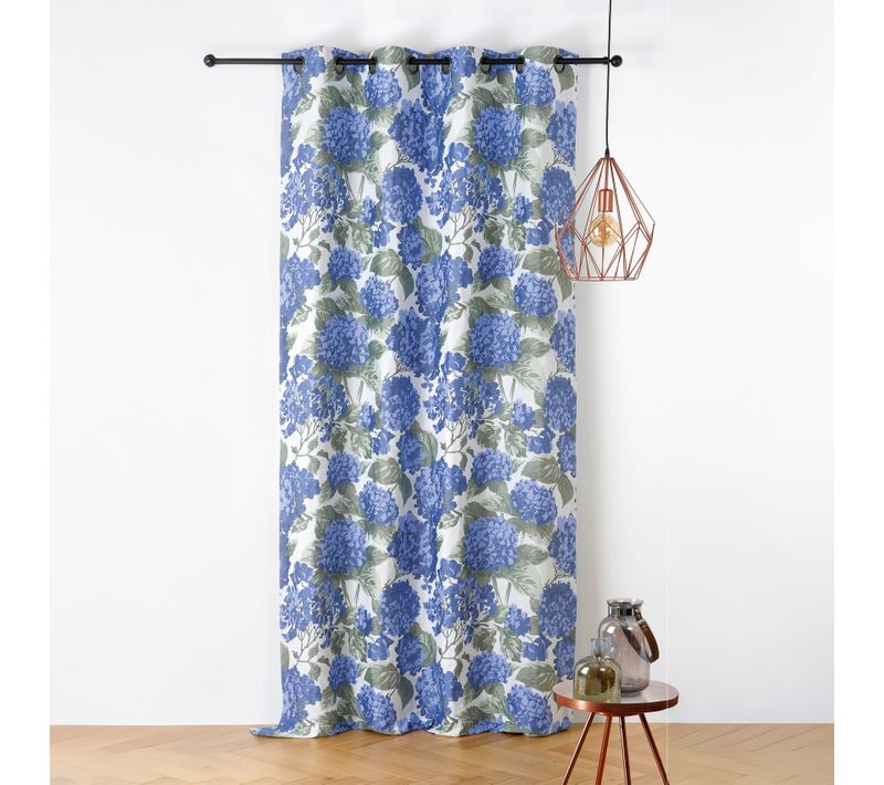 Rideau Jacquard à Motif Hortensia - 140x240 Cm - Bleu