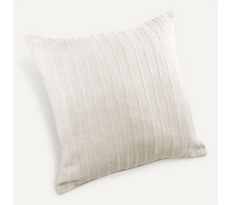 Coussin Lin Et Coton Rayures Tuftées - 50x50 Cm - Blanc
