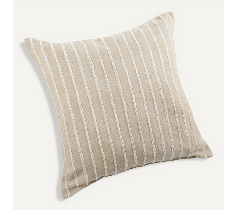 Coussin Lin Et Coton Rayures Tuftées - 50x50 Cm - Lin