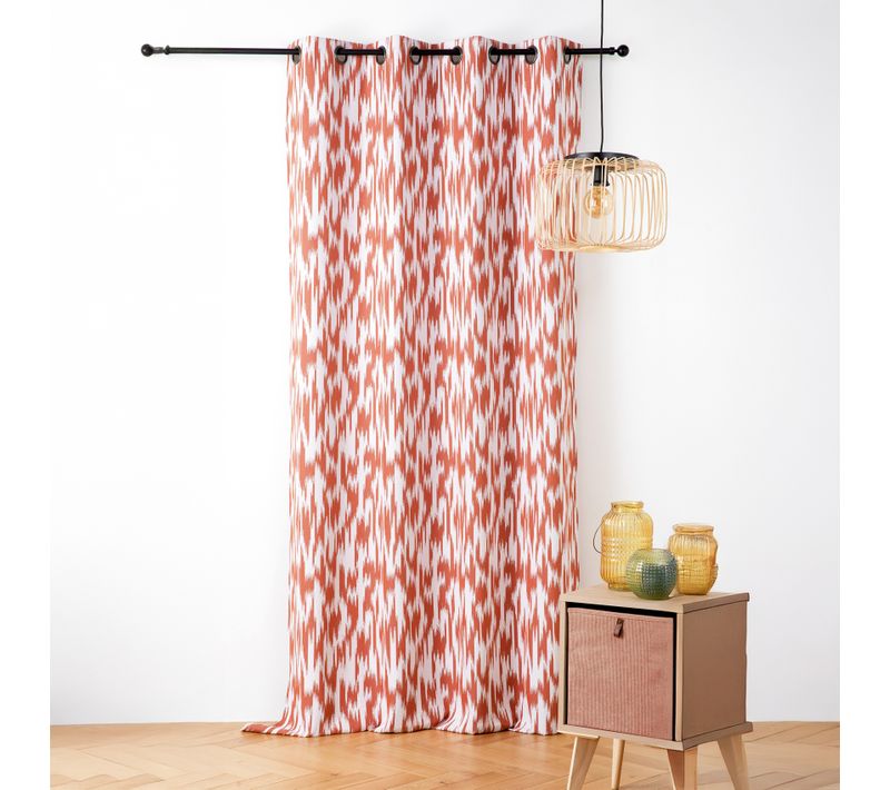 Rideau Jacquard Motif Ikat En Fils Upcyclés - 140x280 Cm - Terracotta