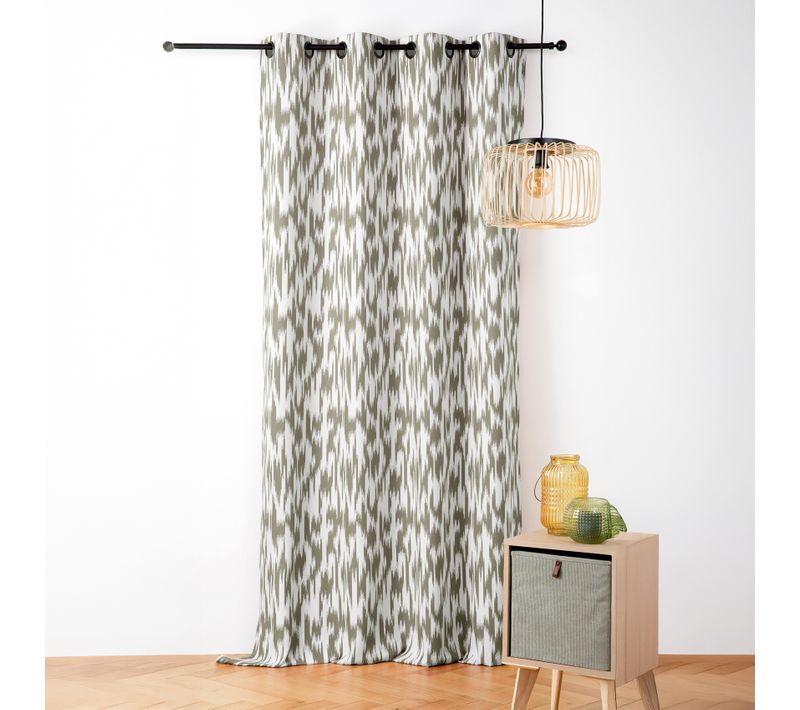 Rideau Jacquard Motif Ikat En Fils Upcyclés - 140x280 Cm - Kaki