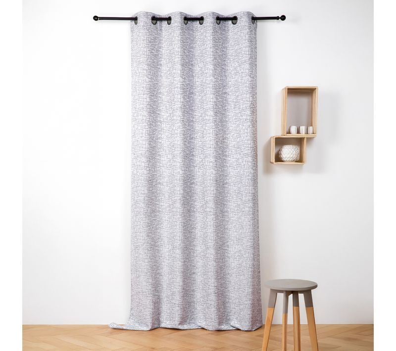 Rideau Jacquard À Oeillets - Effet Tweed - 140x240 Cm - Bleu