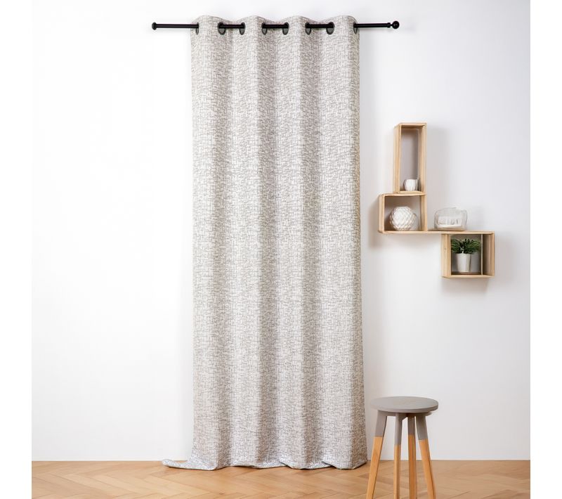 Rideau Jacquard À Oeillets - Effet Tweed - 140x240 Cm - Marron Brun