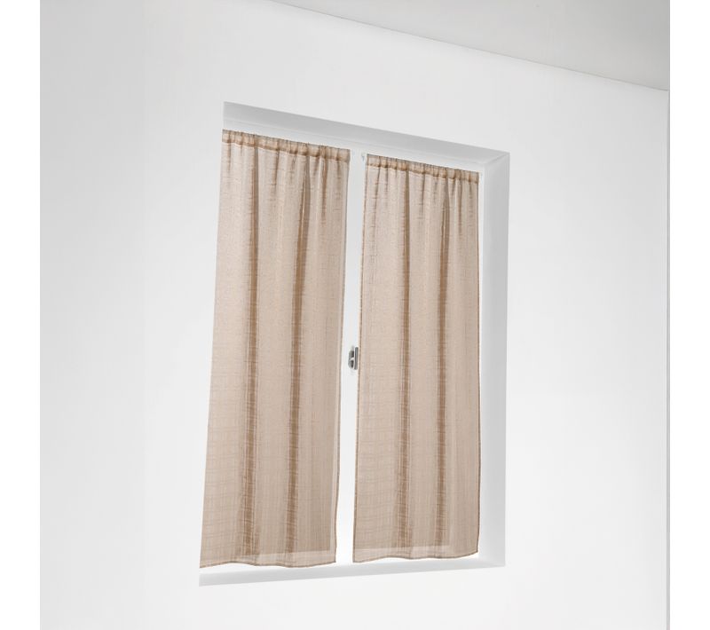 Vitrage À La Paire - Effet Carreaux Ajourés Style Kelsch - 60x140 Cm - Beige