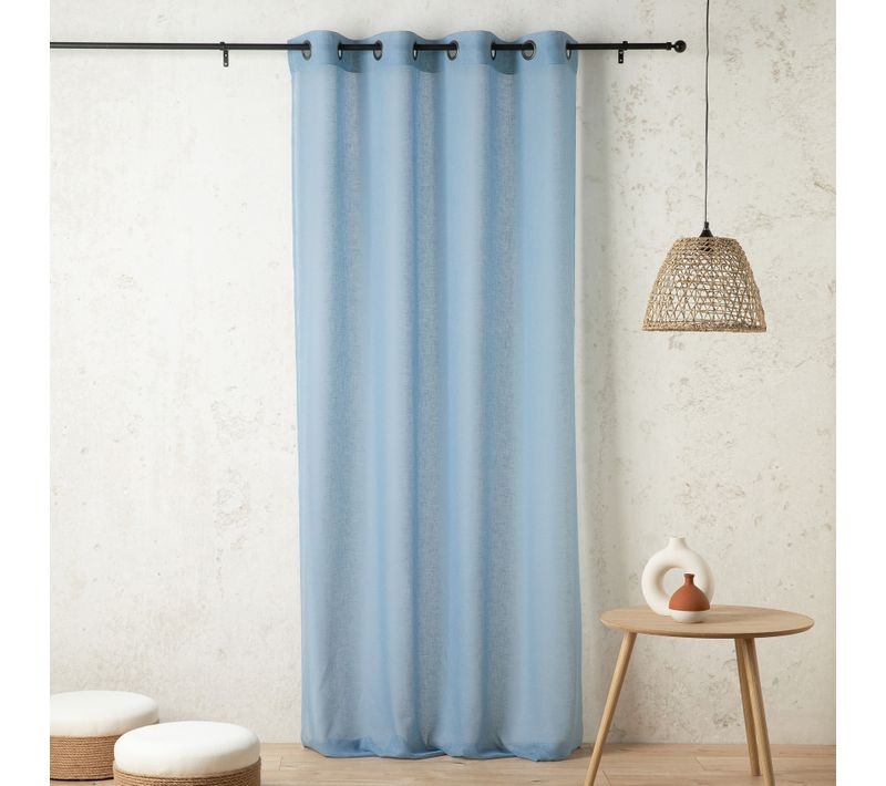Voilage Uni Et Tamisant En Poly/lin - 150x240 Cm - Bleu Ciel