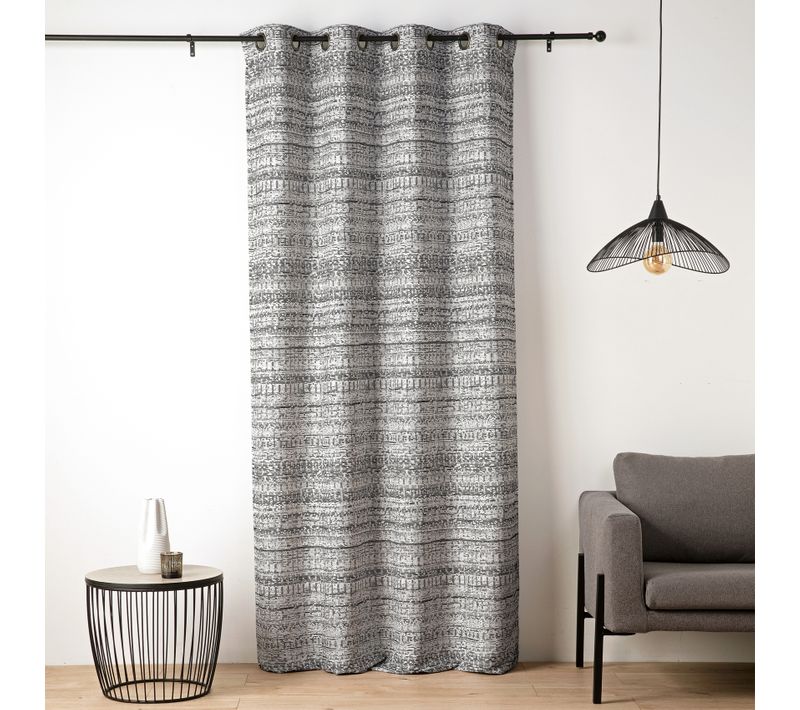 Rideau Jacquard Texturé Inspiration Minérale À Oeillets - 135x260 Cm - Noir