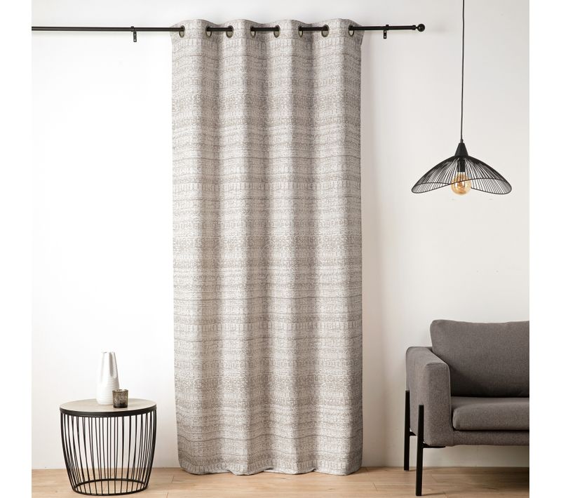 Rideau Jacquard Texturé Inspiration Minérale À Oeillets - 135x260 Cm - Beige