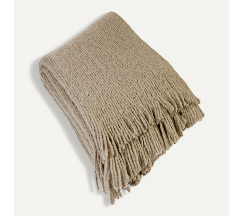 Plaid Maille - Effet Laine Tricotée - 130x160 Cm - Taupe