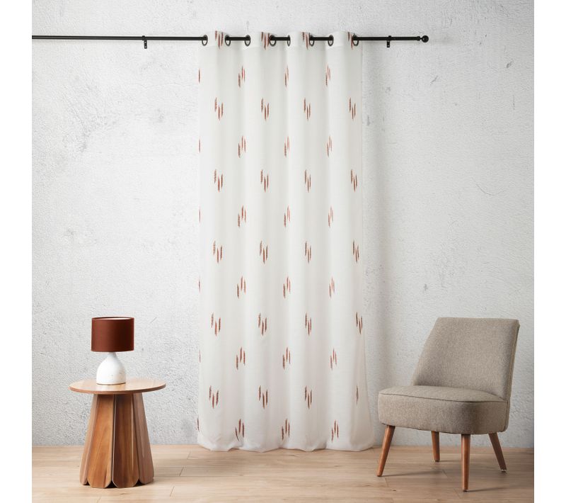 Voilage Texturé Motif Fil Coupé Esprit Ikat - 140x260 Cm - Terracotta