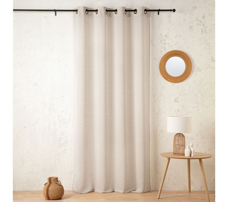 Voilage Uni En Laine Avec Oeillets - 140x240 Cm - Crème