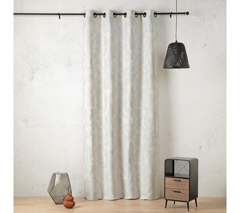 Rideau Jacquard Géométrique Texturé Rétro - 140x260 Cm - Ecru