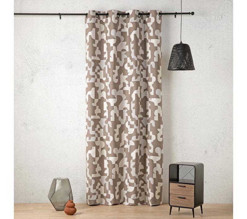 Rideau Jacquard Géométrique Texturé Rétro - 140x260 Cm - Taupe