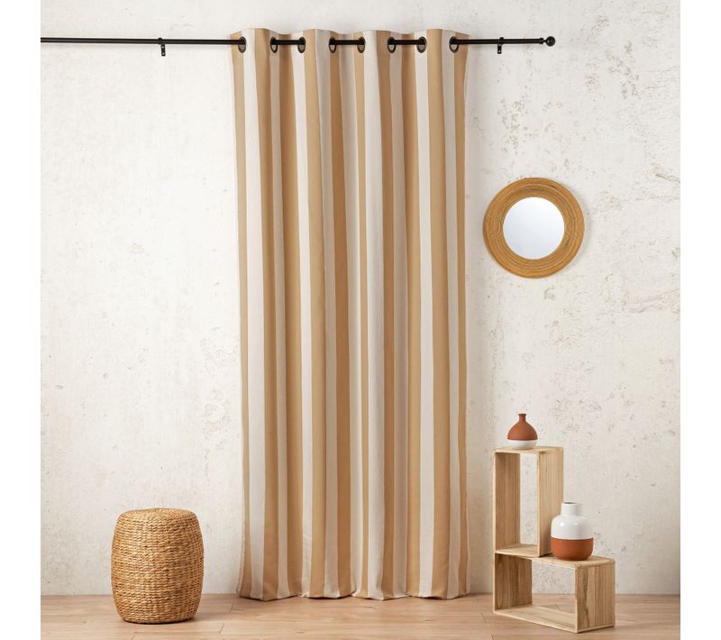 Rideau À Rayures Verticales En Armure Satin Avec Oeillets - 145x280 Cm - Marron Clair