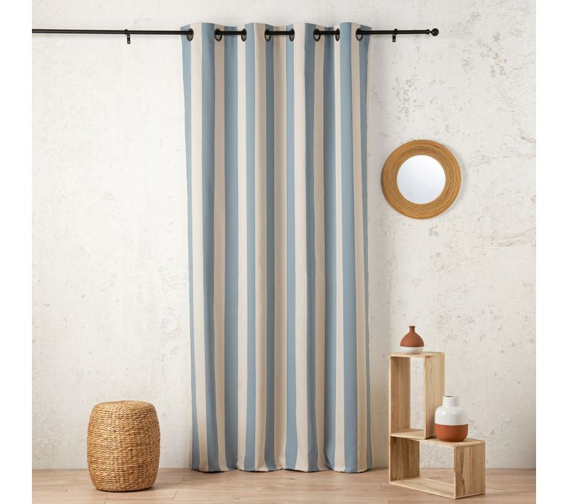 Rideau À Rayures Verticales En Armure Satin Avec Oeillets - 145x280 Cm - Bleu Ciel