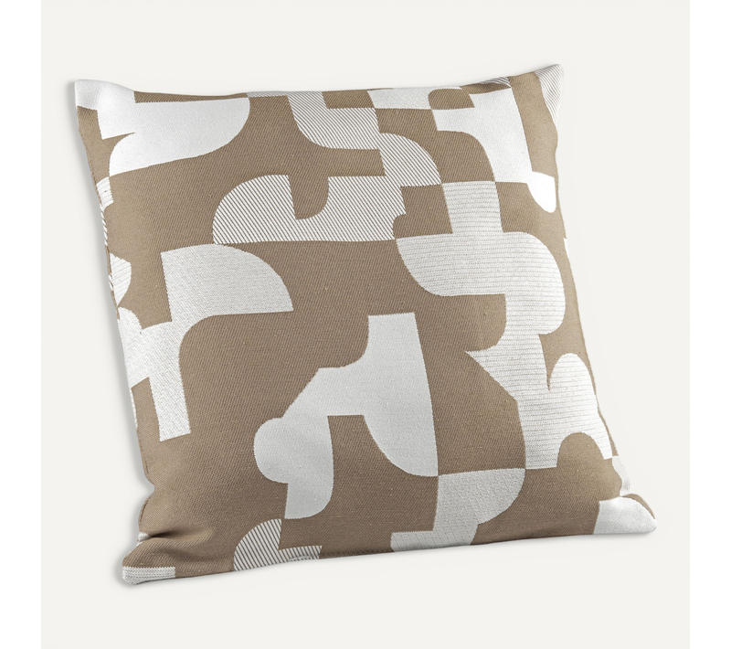 Coussin Jacquard Géométrique Texturé Rétro - 45x45 Cm - Taupe