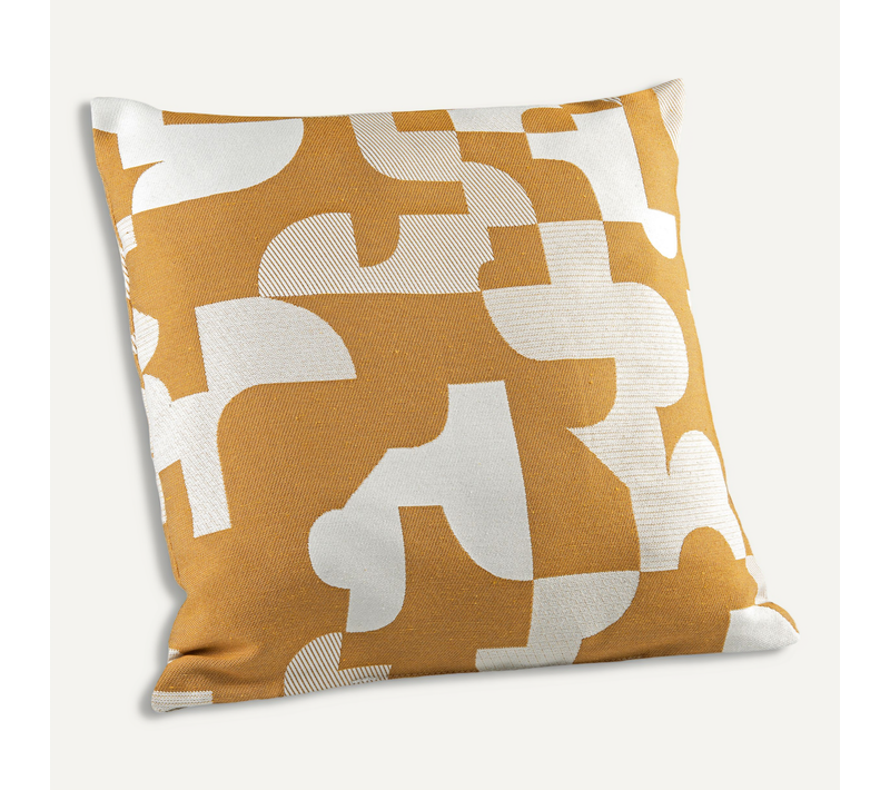 Coussin Jacquard Géométrique Texturé Rétro - 45x45 Cm - Jaune Moutarde