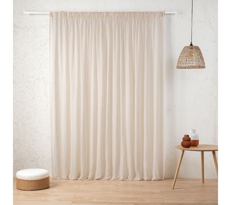 Voilage Tamisant En Gaze Poly-lin À Galon Fronceur - 300x260 Cm - Crème