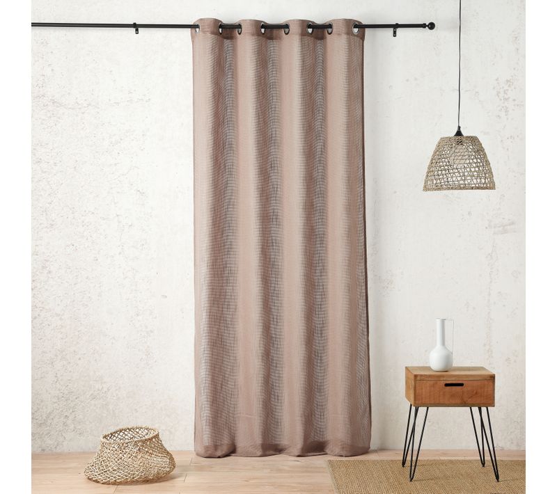 Voilage Tamisant À Oeillets - Effet Filet Ajouré - 140x260 Cm - Taupe