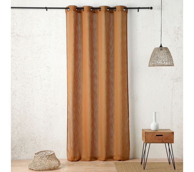 Voilage Tamisant à Oeillets - Effet Filet Ajouré - 140x260 Cm - Marron Clair