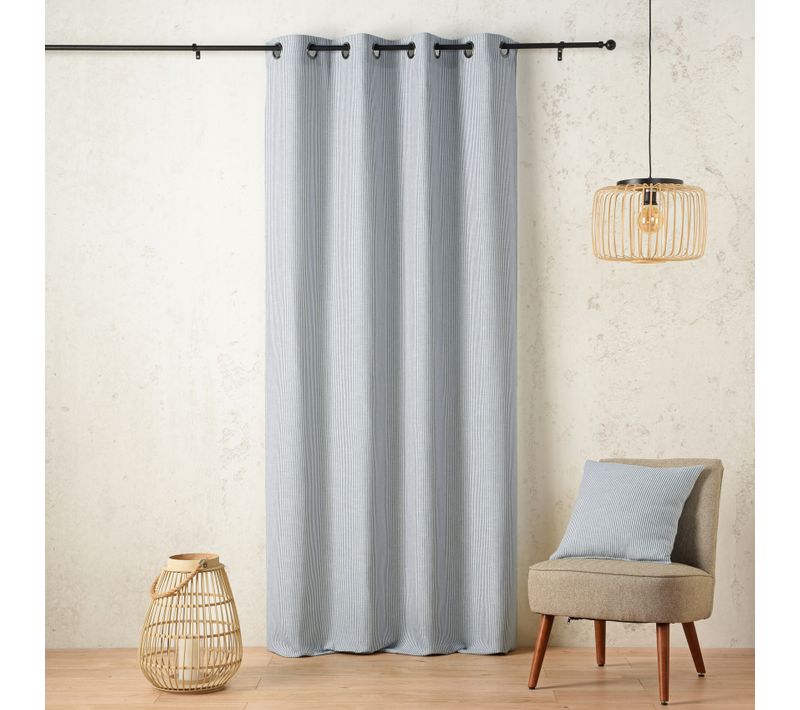 Rideau Tamisant À Oeillets Rayé - 140x260 Cm - Bleu